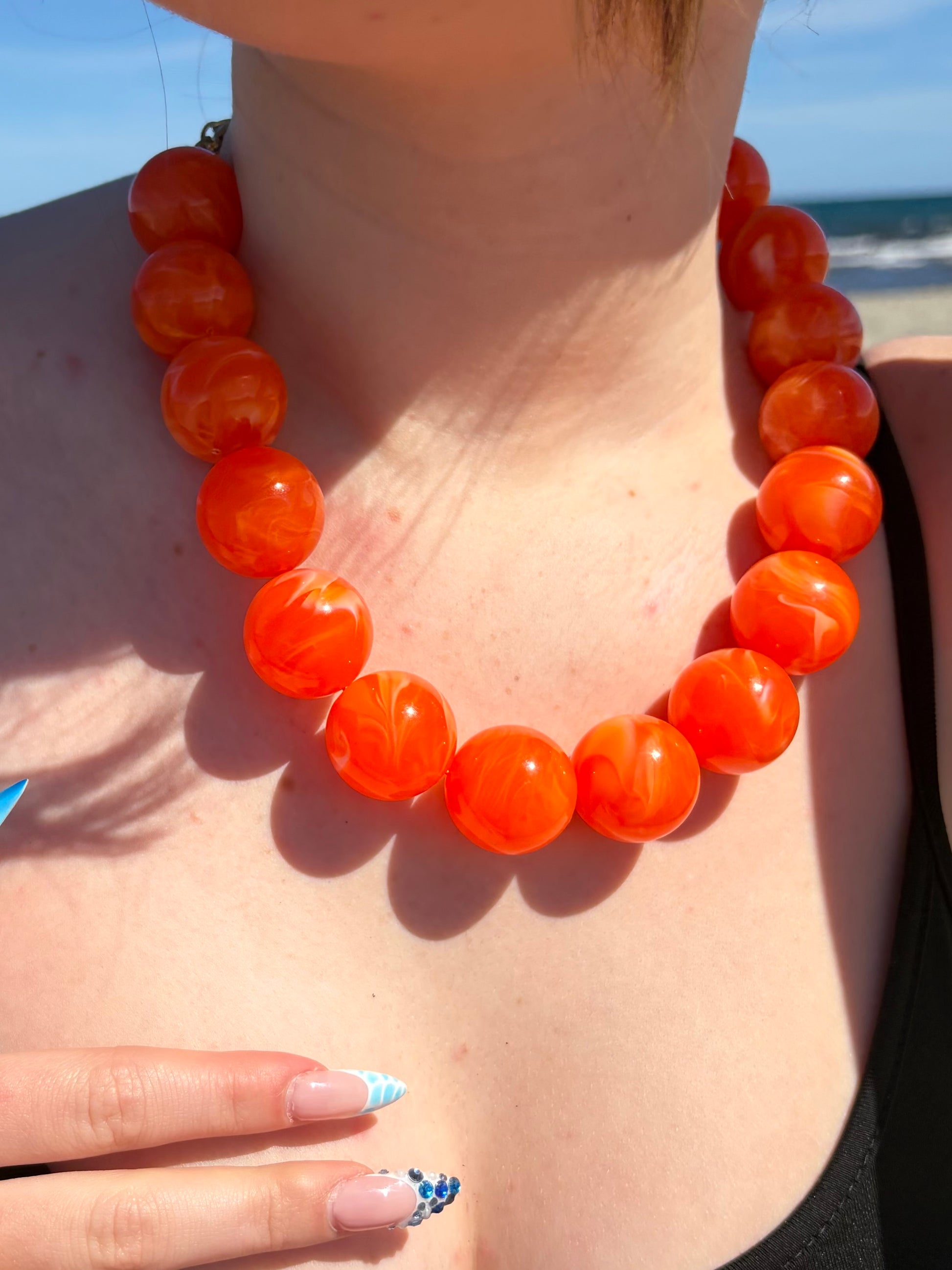 Collier orange Peony
